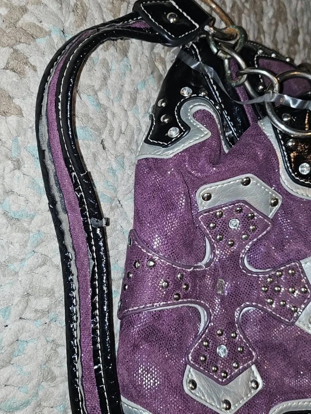 Purple Women's Satchel Handbag with Black Trim